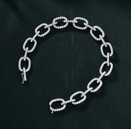 Luxurious Chain Design Bracelet In Sterling Silver-Black Diamonds New York