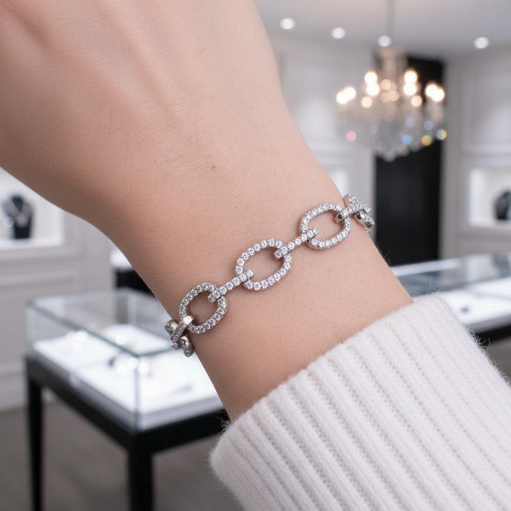 Luxurious Chain Design Bracelet In Sterling Silver-Black Diamonds New York