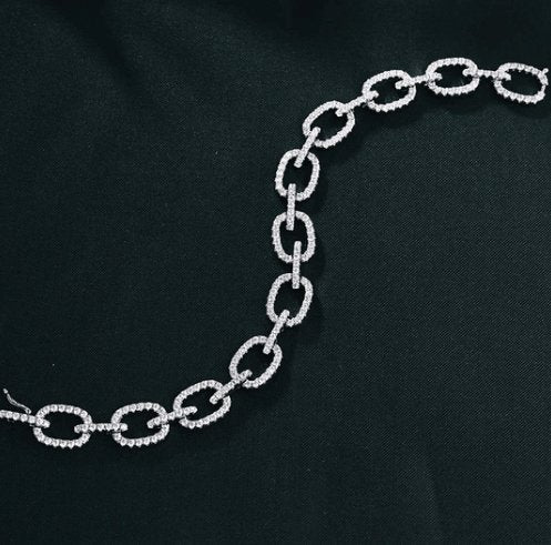 Luxurious Chain Design Bracelet In Sterling Silver - Black Diamonds New York