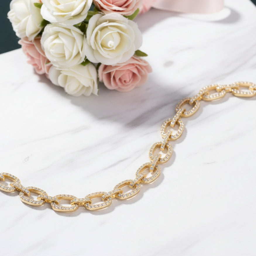 Luxurious Chain Design Bracelet In Sterling Silver-Black Diamonds New York