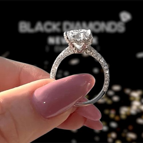 Luxurious Elongated Cushion Cut Engagement Ring from Black Diamonds New