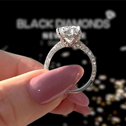 Luxurious Elongated Cushion Cut Engagement Ring-Black Diamonds New York