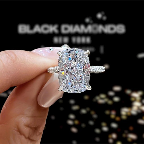 Luxurious Elongated Cushion Cut Engagement Ring from Black Diamonds New