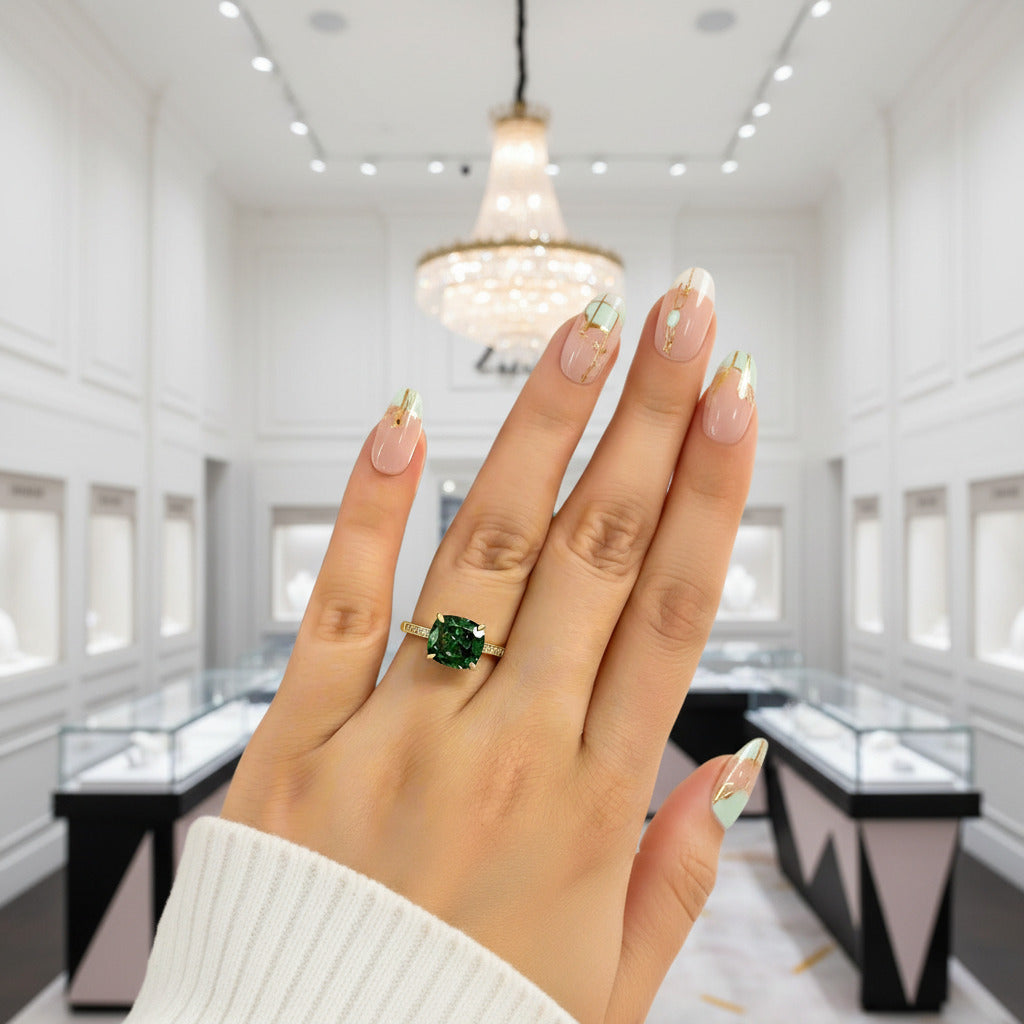 Luxurious Emerald Green Cushion Cut Wedding Ring Set 925 Silver+Yellow Gold/Simulated Diamond / 5 Luxurious Emerald Green Cushion Cut Wedding Ring Set 925 Silver+Yellow Gold/Simulated Diamond / 5