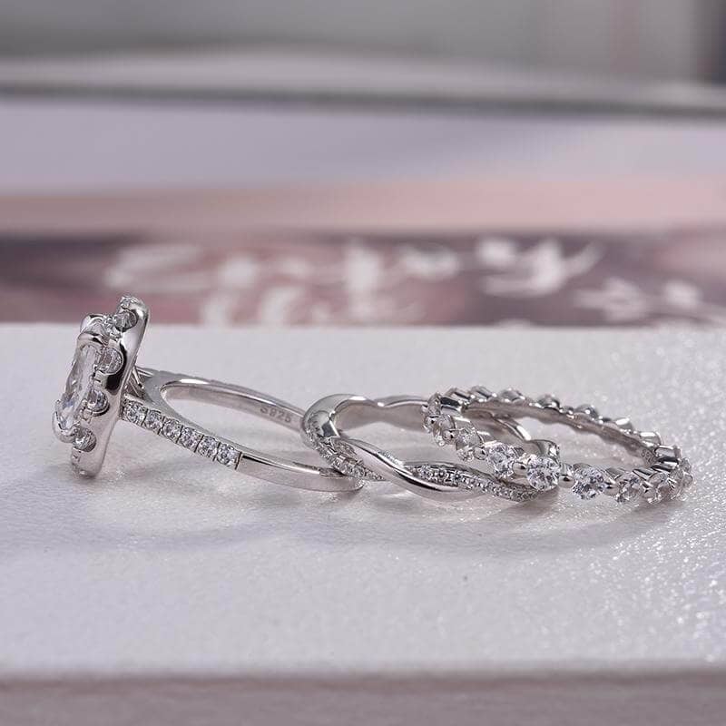 Luxurious Halo Cushion Cut 3PC Wedding Ring Set-Black Diamonds New York