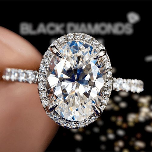 Luxurious Halo Oval Cut Sona Simulated Diamond-Black Diamonds New York