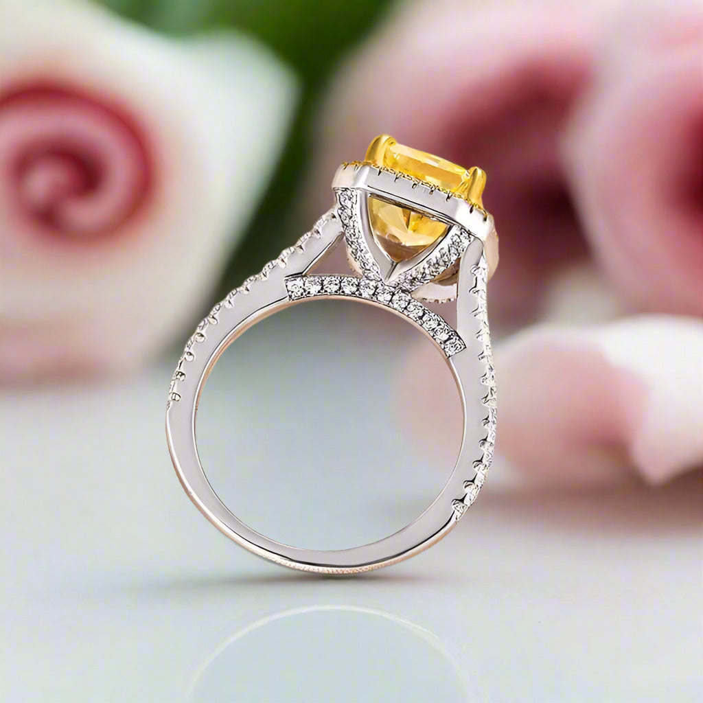 Luxurious Halo Radiant Cut Yellow Sapphire Engagement Ring-Black Diamonds New York