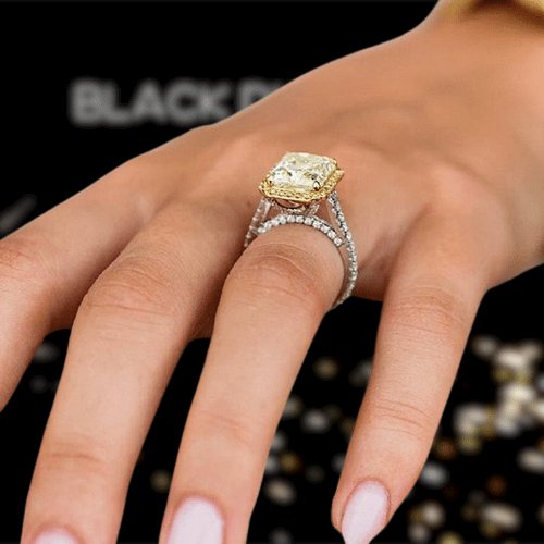 Luxurious Halo Radiant Cut Yellow Sapphire Engagement Ring-Black Diamonds New York