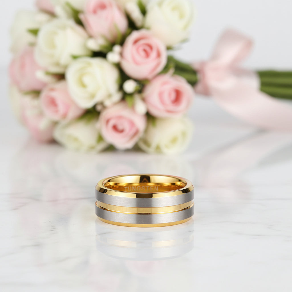 Luxurious Men's Brushed Tungsten Carbide Wedding Band-Black Diamonds New York