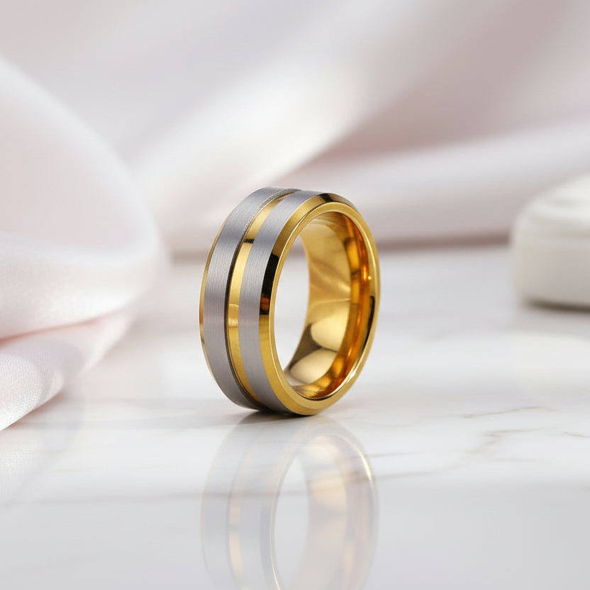 Luxurious Men's Brushed Tungsten Carbide Wedding Band-Black Diamonds New York