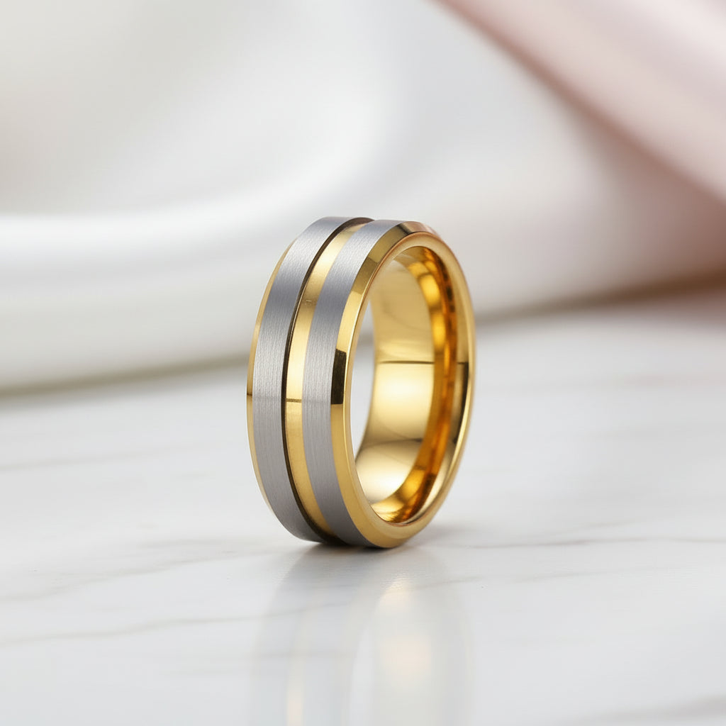 Luxurious Men's Brushed Tungsten Carbide Wedding Band-Black Diamonds New York
