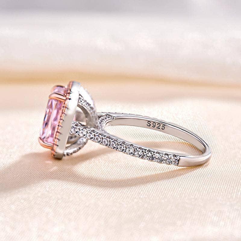 Luxurious Pink Sapphire Halo Radiant Cut Engagement Ring-Black Diamonds New York
