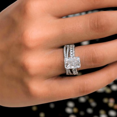 Luxurious Radiant Cut Sona Simulated Diamond Ring Set - Black Diamonds New York