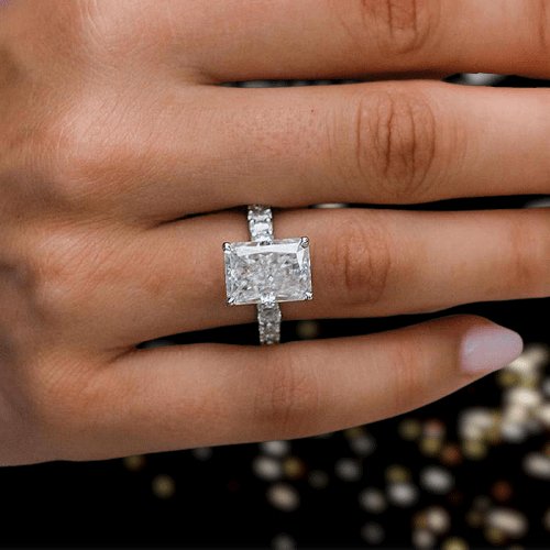 Luxurious Radiant Cut Sona Simulated Diamond Ring Set-Black Diamonds New York