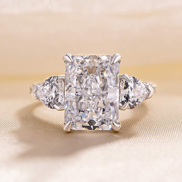 Luxurious Radiant Cut Three Stone Engagement Ring - Black Diamonds New York