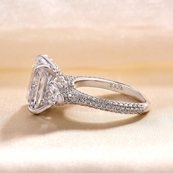 Luxurious Radiant Cut Three Stone Engagement Ring-Black Diamonds New York