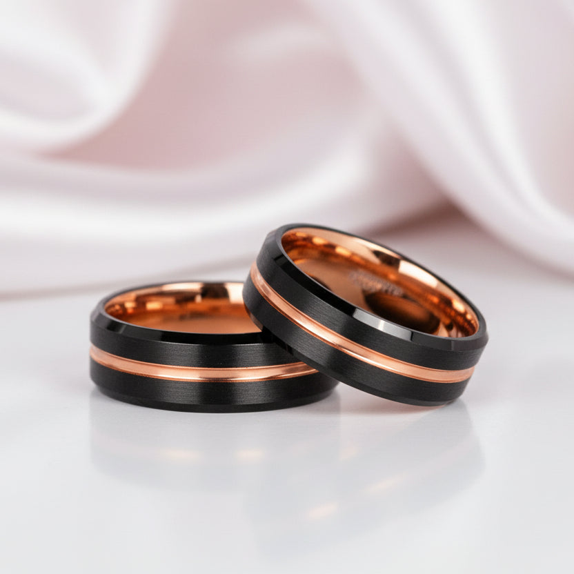 Luxurious Rose Gold & Black Tungsten Men's Wedding Band 6mm / 6