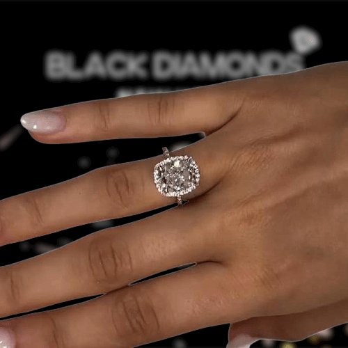 Luxurious Rose Gold Halo Cushion Cut Engagement Ring-Black Diamonds New York