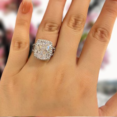 Luxurious Split Shank Halo Cushion Cut Engagement Ring-Black Diamonds New York