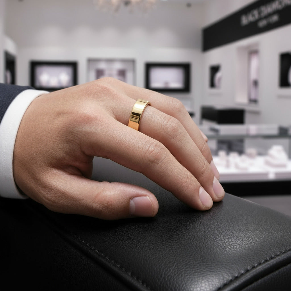 Luxurious Yellow Gold Tungsten Wedding Band-Black Diamonds New York