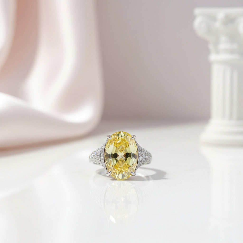 Luxurious Yellow Sapphire Oval Cut Diamond Option Engagement Ring-Black Diamonds New York