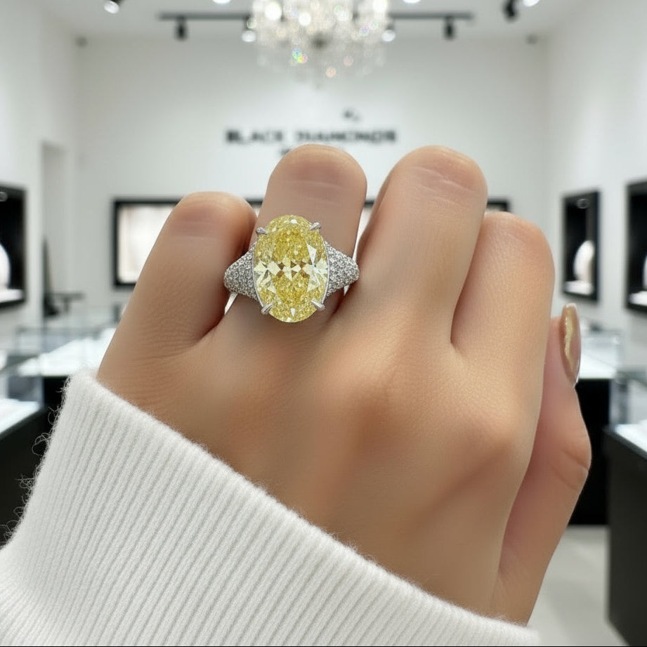 Luxurious Yellow Sapphire Oval Cut Diamond Engagement Ring-Black Diamonds New York