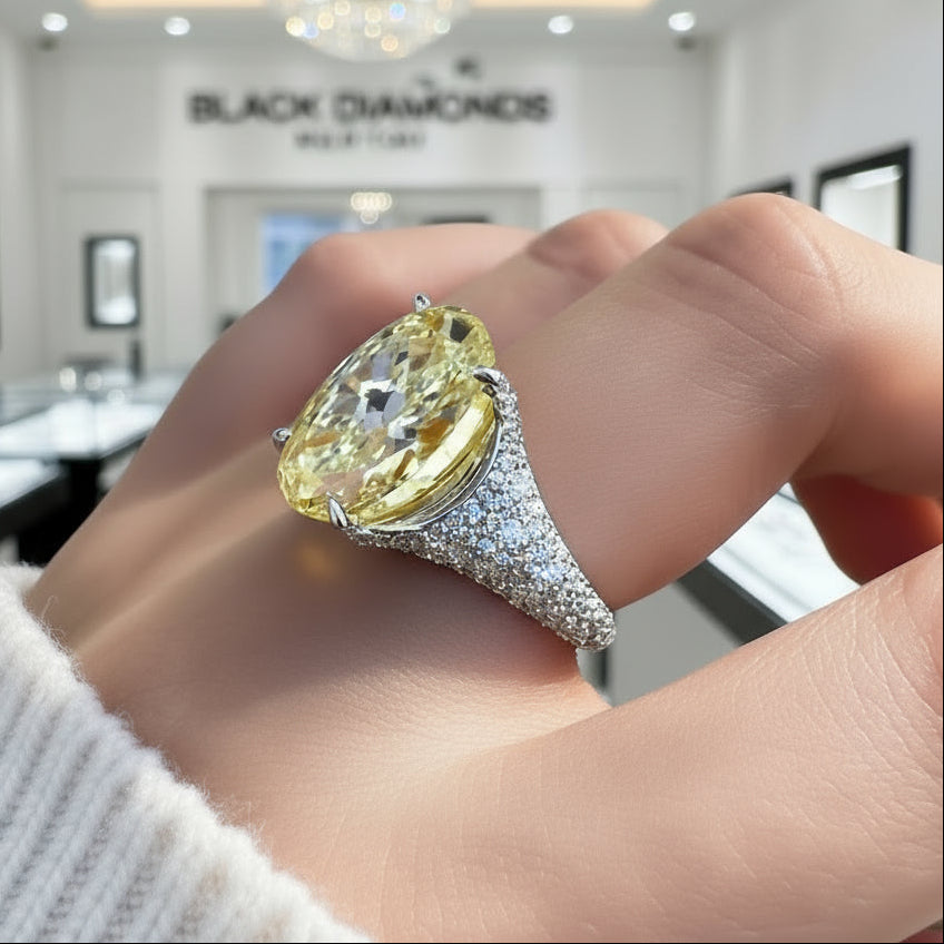 Luxurious Yellow Sapphire Oval Cut Diamond Engagement Ring-Black Diamonds New York