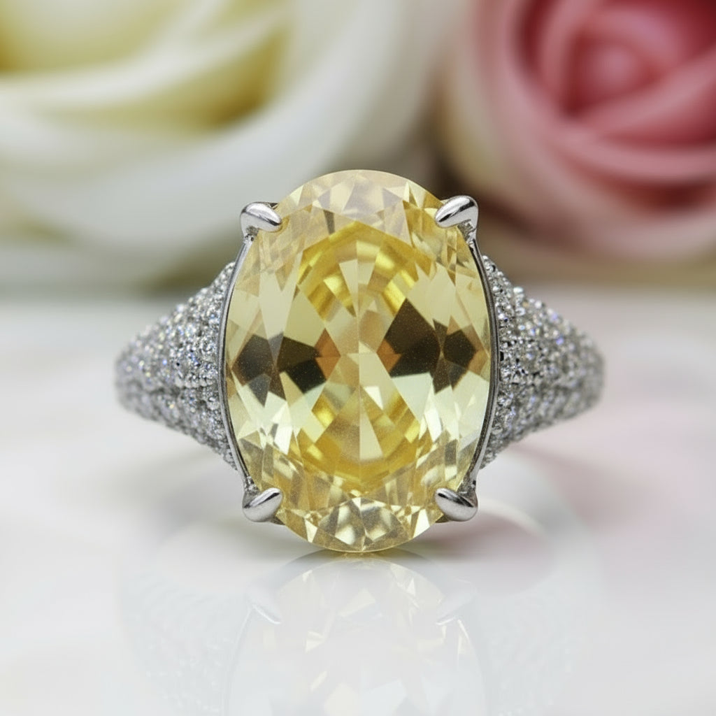 Luxurious Yellow Sapphire Oval Cut Diamond Engagement Ring-Black Diamonds New York