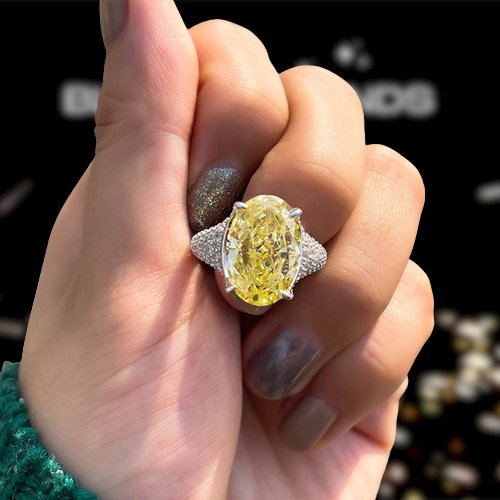 Luxurious Yellow Sapphire Oval Cut Sona Simulated Diamond Engagement Ring-Black Diamonds New York