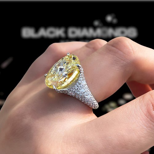 Luxurious Yellow Sapphire Oval Cut Sona Simulated Diamond Engagement Ring-Black Diamonds New York