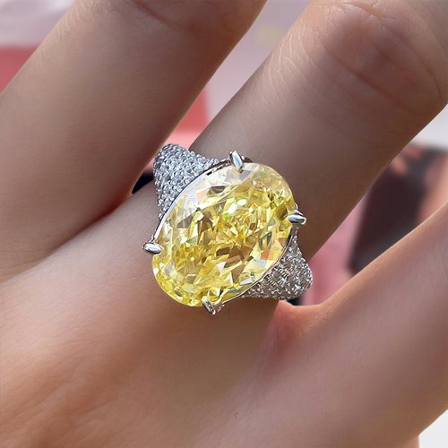 Luxurious Yellow Sapphire Oval Cut Simulated Diamond Engagement Ring-Black Diamonds New York
