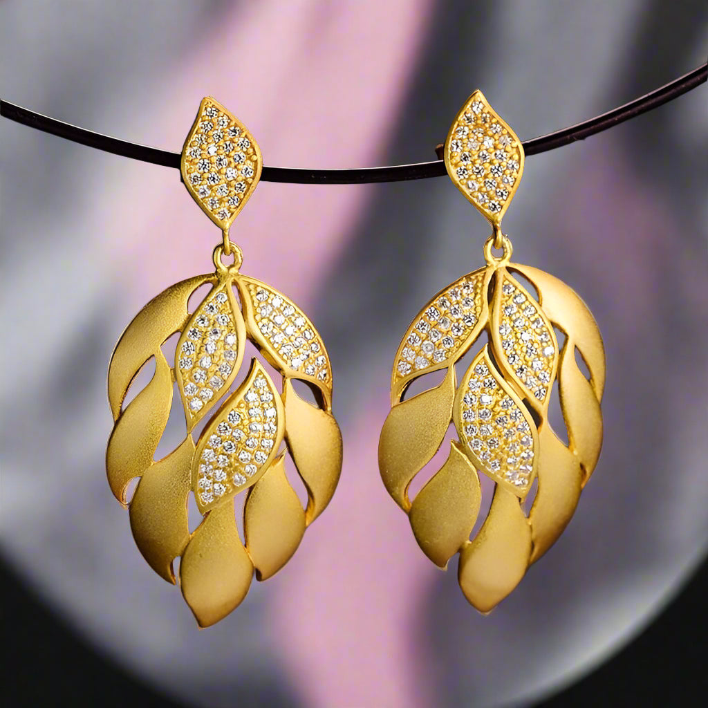 Luxury Aster Flower Petals Dangle Earrings-Black Diamonds New York