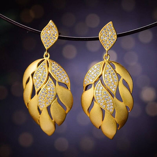 Luxury Aster Flower Petals Dangle Earrings-Black Diamonds New York