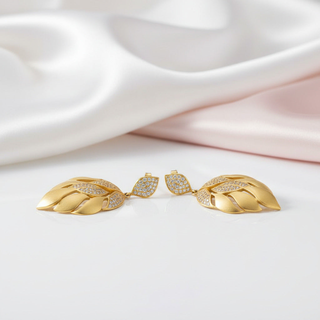 Luxury Aster Flower Petals Dangle Earrings-Black Diamonds New York