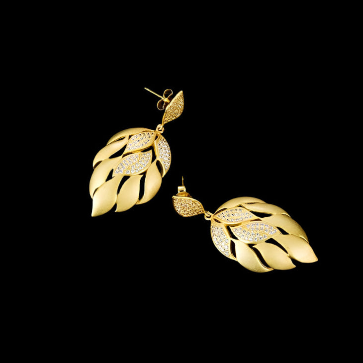 Luxury Aster Flower Petals Dangle Earrings-Black Diamonds New York