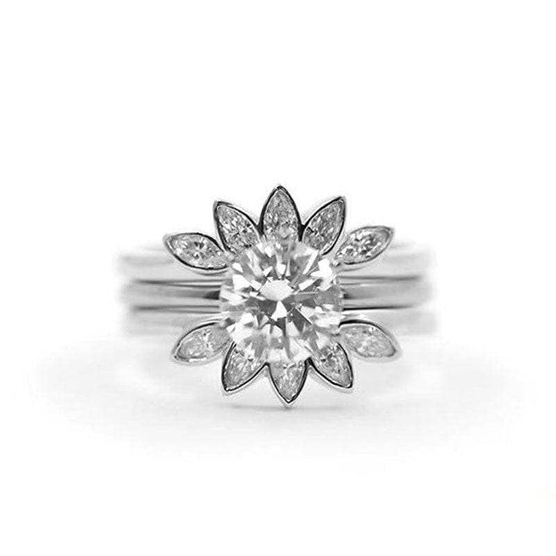 Luxury Flower Shaped CVD Diamond Ring Set- Black Diamonds New York