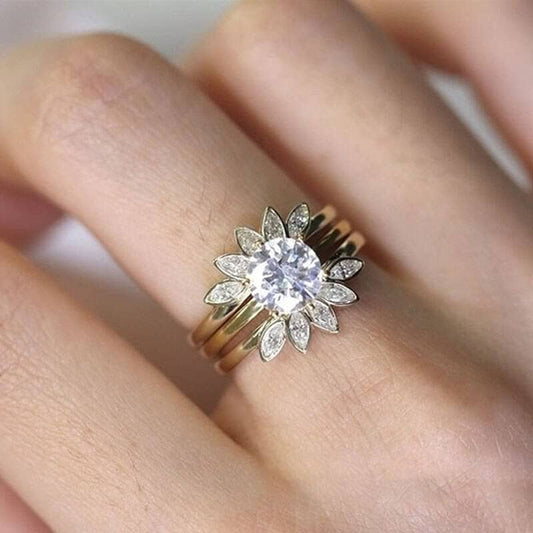 Luxury Flower Shaped Created Diamond Ring Set- Black Diamonds New York-Black Diamonds New York