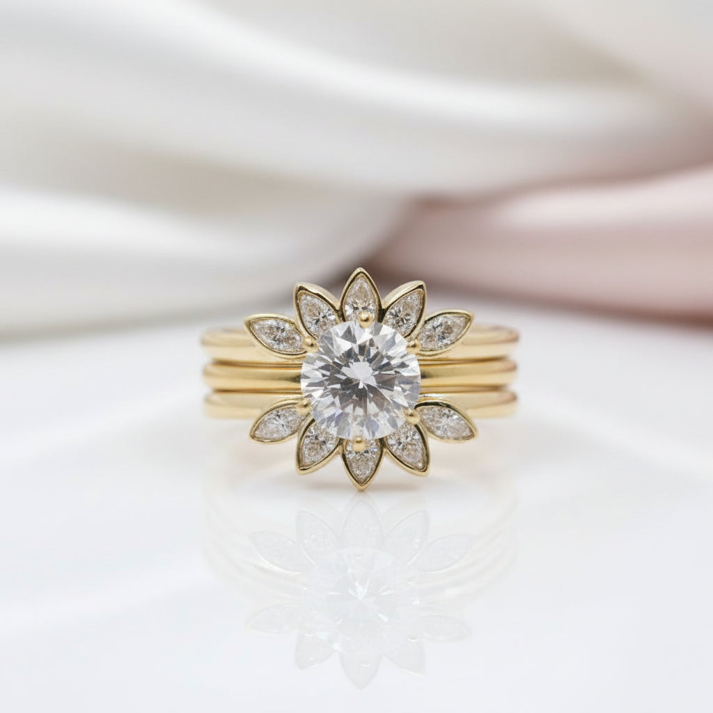 Luxury Flower Shaped Diamond Option Ring Set-Black Diamonds New York