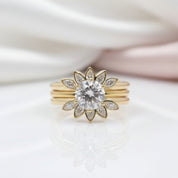 Luxury Flower Shaped Diamond Option Ring Set-Black Diamonds New York