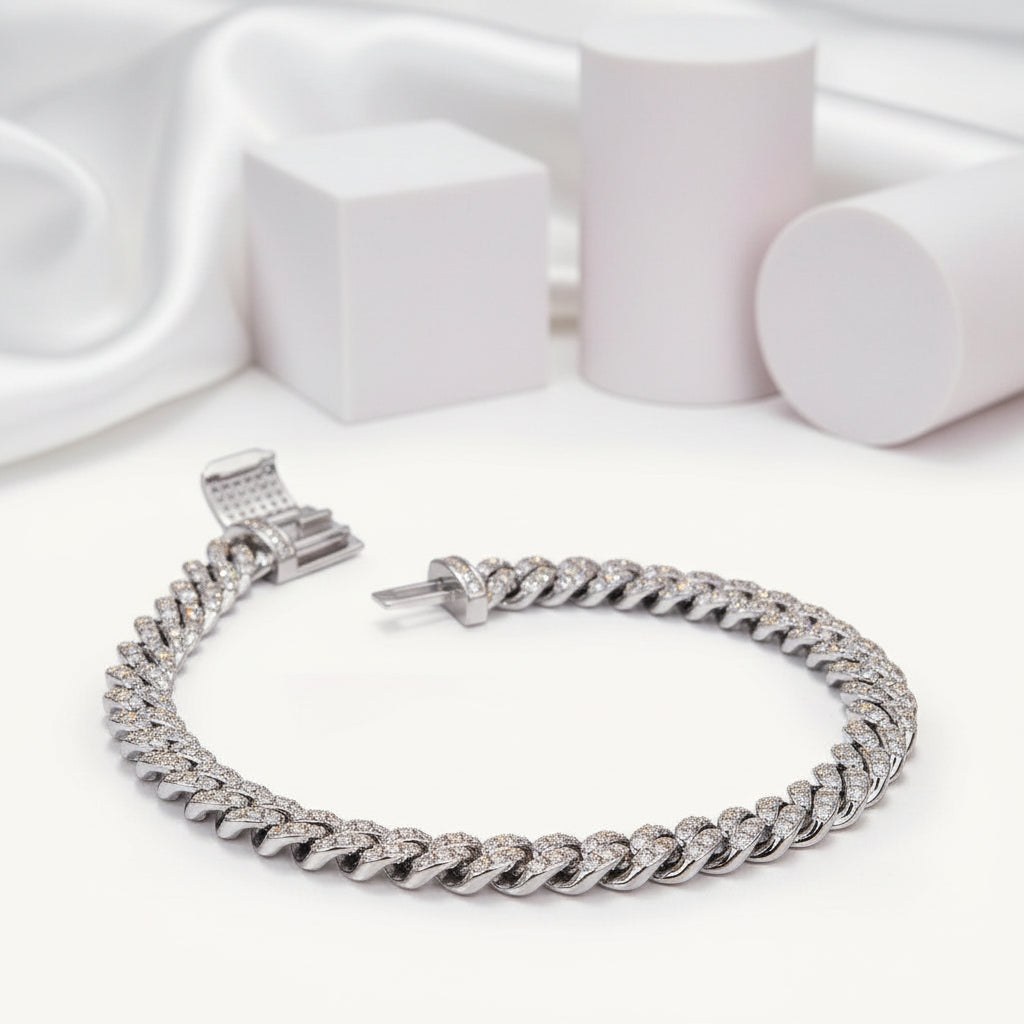 Luxury Hip Hop Full Pave Diamond Cuban Necklace and Bracelet-Black Diamonds New York