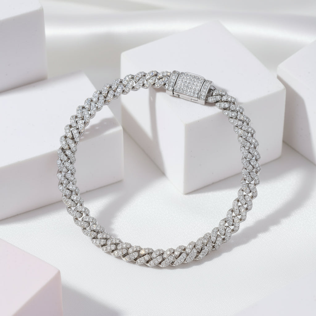 Luxury Hip Hop Full Pave Diamond Cuban Necklace and Bracelet-Black Diamonds New York