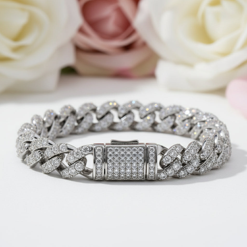 Luxury Hip Hop Full Pave Diamond Cuban Necklace and Bracelet-Black Diamonds New York