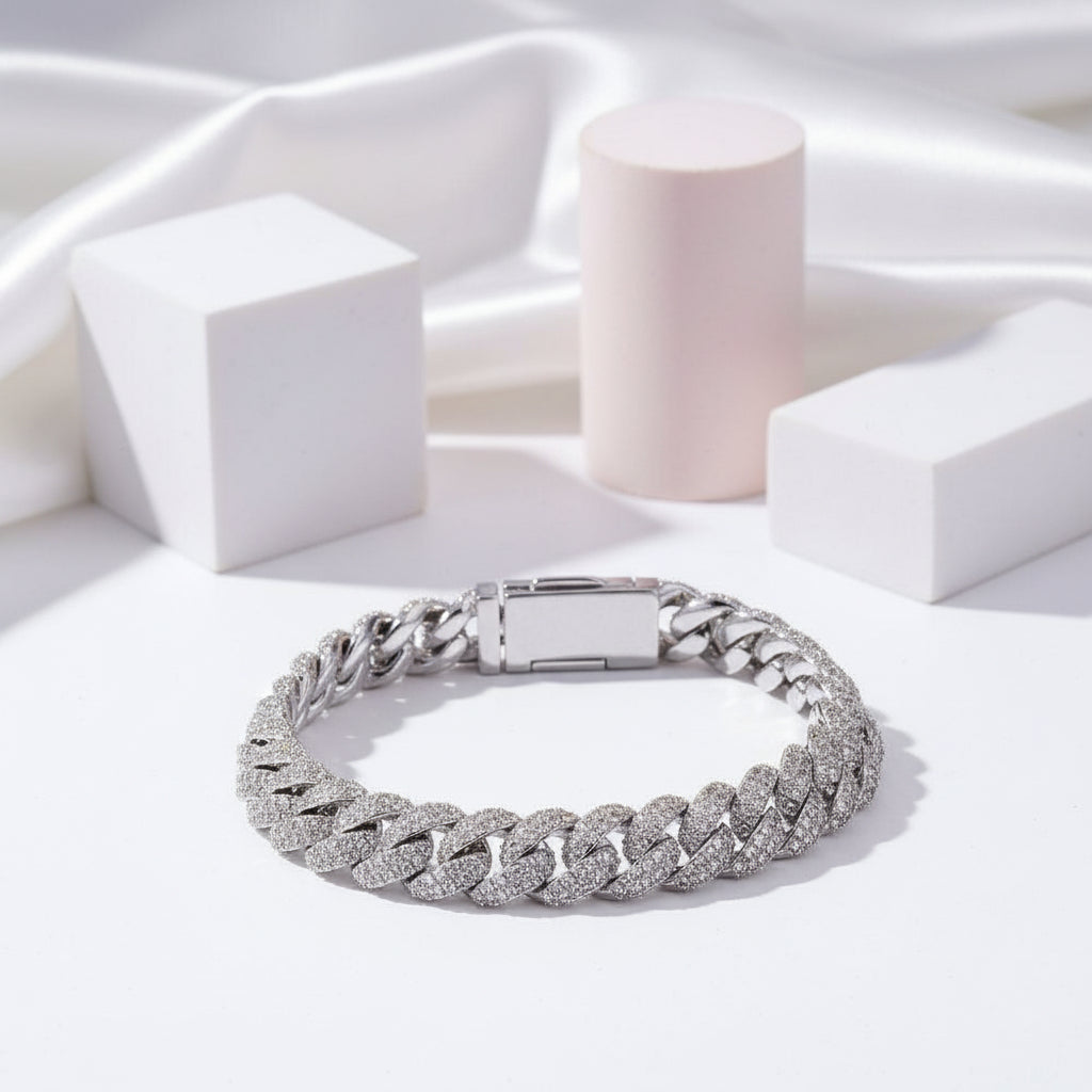 Luxury Hip Hop Full Pave Diamond Cuban Necklace and Bracelet-Black Diamonds New York