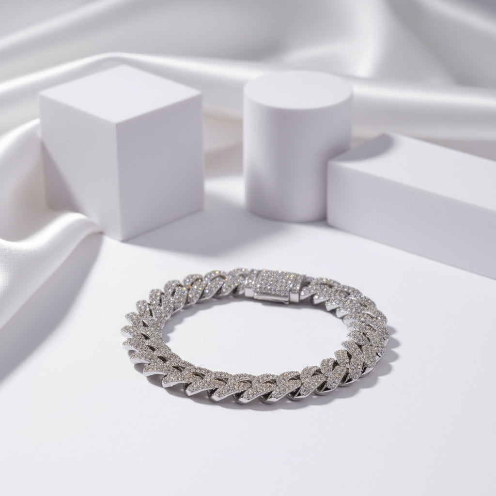 Luxury Hip Hop Full Pave Diamond Cuban Necklace and Bracelet-Black Diamonds New York