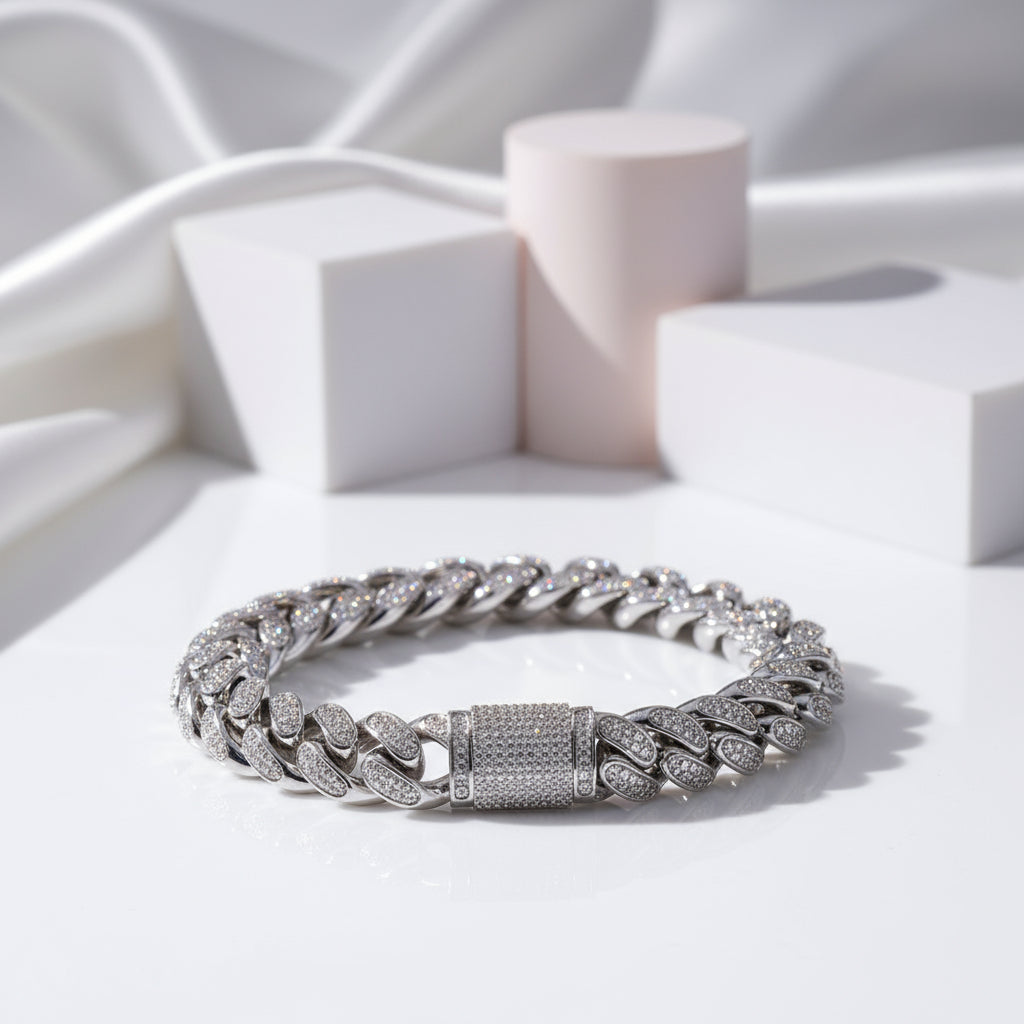 Luxury Hip Hop Full Pave Diamond Cuban Necklace and Bracelet-Black Diamonds New York