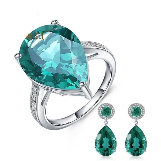 Luxury Nano Emerald Ring Earrings Jewelry Set-Black Diamonds New York