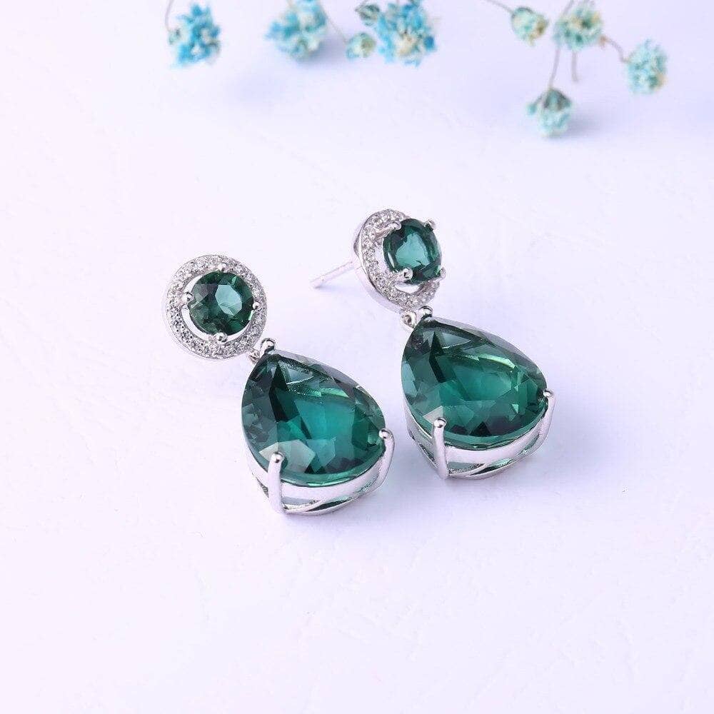 Luxury Russian Nano Emerald Ring Earrings Jewelry Set