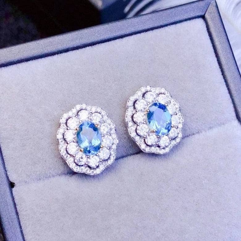 Luxury Natural Blue Topaz Stud Earrings - Black Diamonds New York