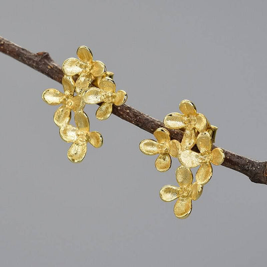 Luxury Osmanthus Flower Stud Earrings-Black Diamonds New York