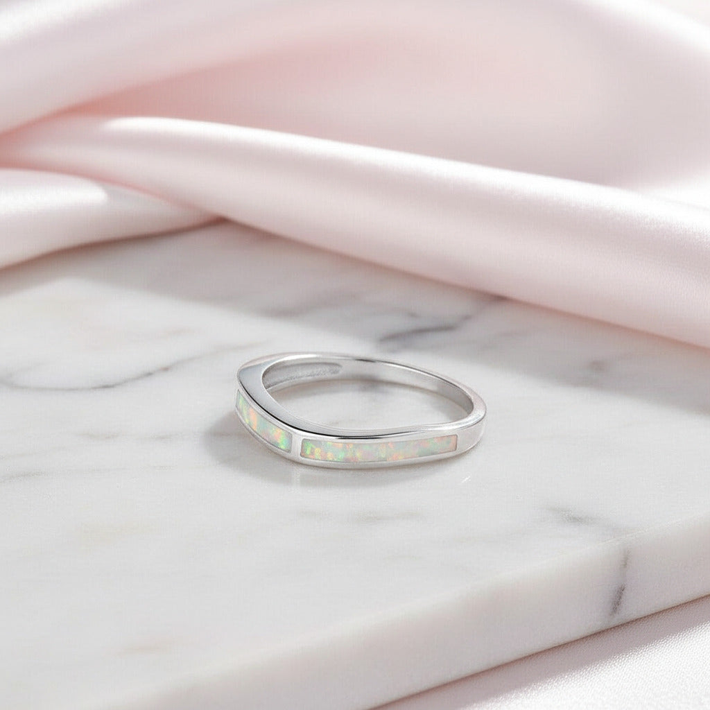 Luxury White Opal Anniversary Rings-Black Diamonds New York